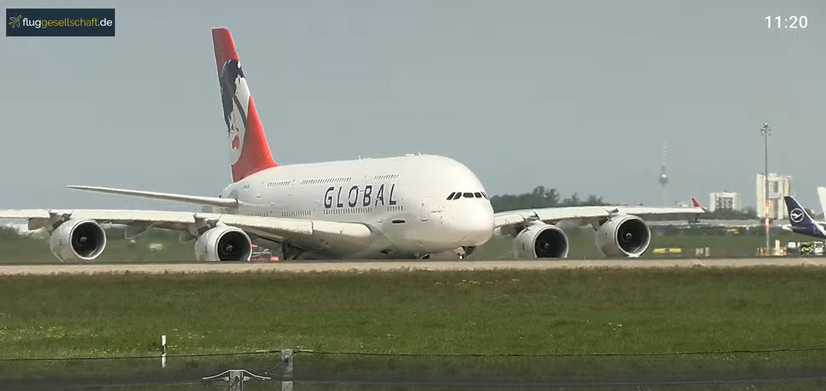 Start in Berlin des A380 von GLOBAL Screeshot © fluggesellschaft.de Mit freundlicher Genehmigung!