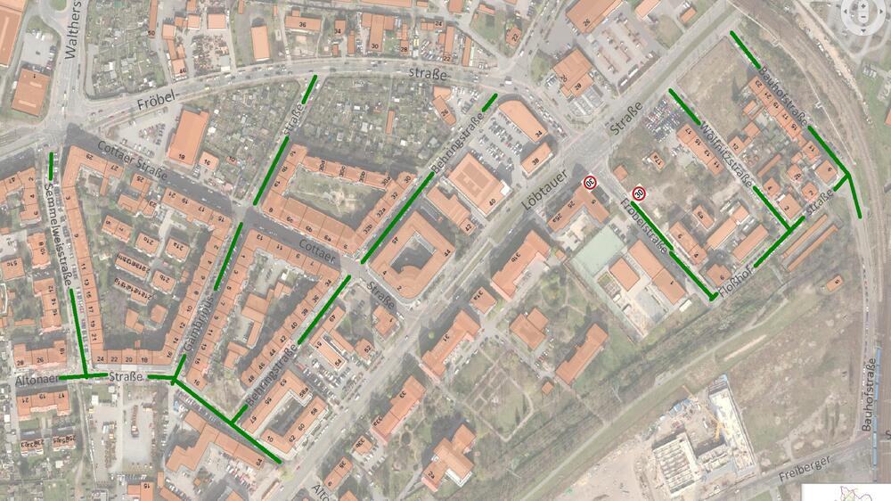 Übersicht der angeordneten Tempo-30-Zonen in der Friedrichstadt. Grafik: Landeshauptstadt Dresden