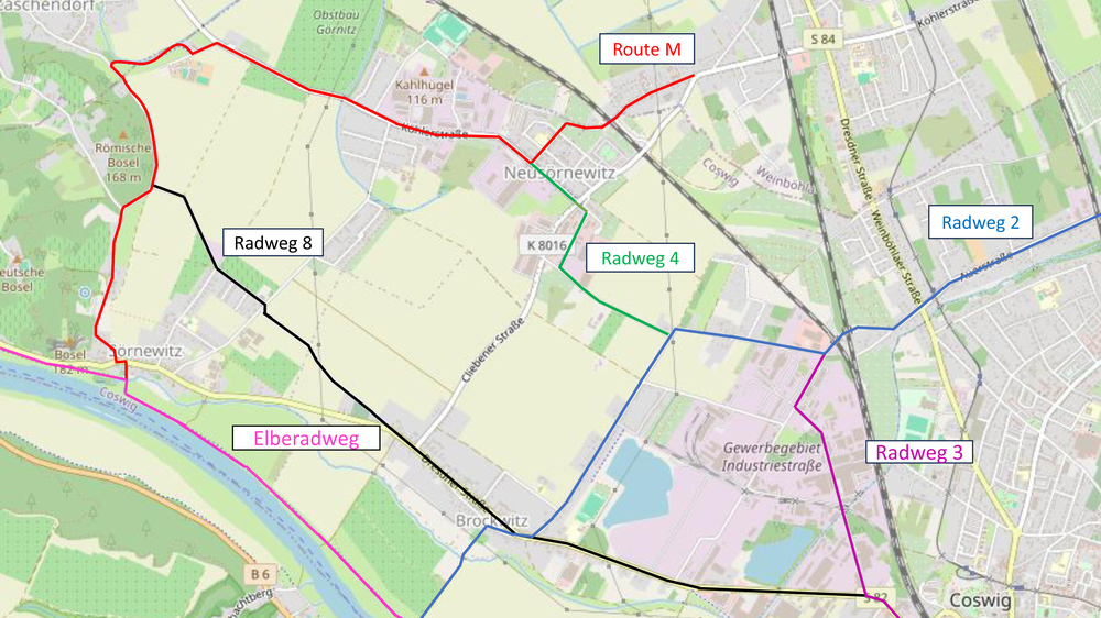 Radwegbeschilderung in Coswig. Grafik: Stadtverwaltung Coswig